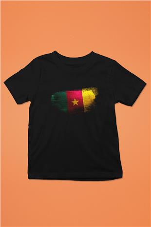 Kamerun - Cameroon Bayrağı Baskılı Unisex Siyah Çocuk Tişörtü