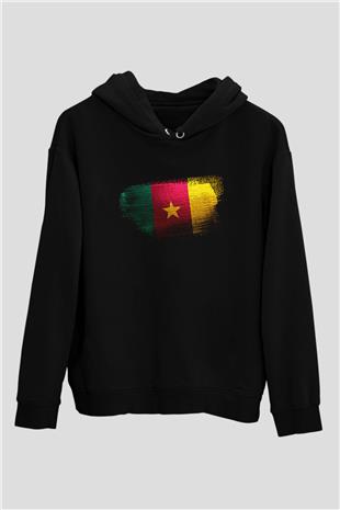 Kamerun - Cameroon Bayrağı Baskılı Unisex Siyah Hoodie