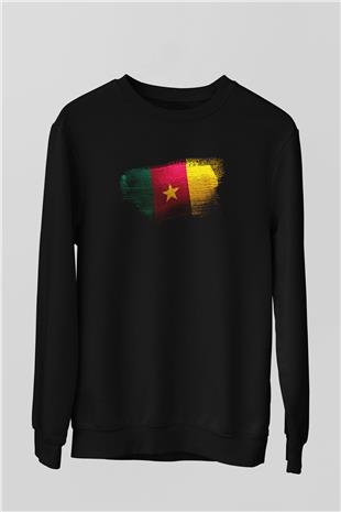 Kamerun - Cameroon Bayrağı Baskılı Unisex Siyah Sweatshirt
