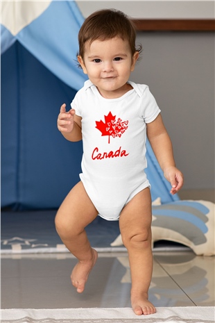 Kanada Baskılı Beyaz Unisex Bebek Body - Zıbın