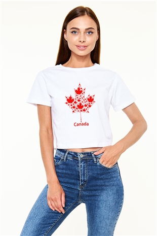 Kanada Beyaz Croptop Tişört