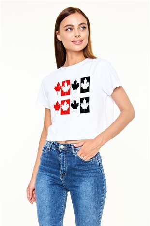 Kanada Beyaz Croptop Tişört