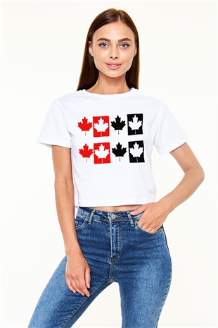 Kanada Beyaz Croptop Tişört