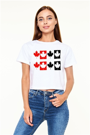Kanada Beyaz Croptop Tişört