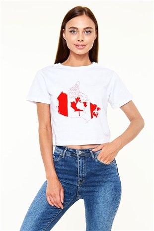 Kanada Beyaz Croptop Tişört