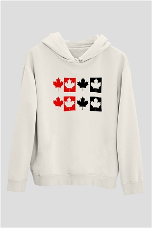 Kanada Beyaz Unisex Kapşonlu Sweatshirt