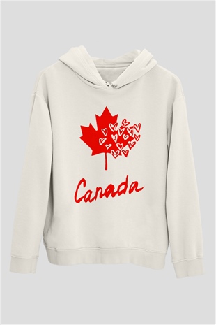 Kanada Beyaz Unisex Kapşonlu Sweatshirt