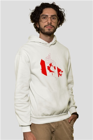 Kanada Beyaz Unisex Kapşonlu Sweatshirt