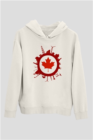 Kanada Beyaz Unisex Kapşonlu Sweatshirt