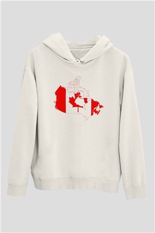 Kanada Beyaz Unisex Kapşonlu Sweatshirt