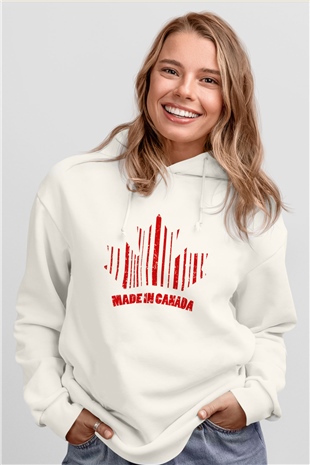 Kanada Beyaz Unisex Kapşonlu Sweatshirt