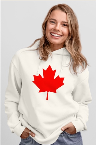Kanada Beyaz Unisex Kapşonlu Sweatshirt