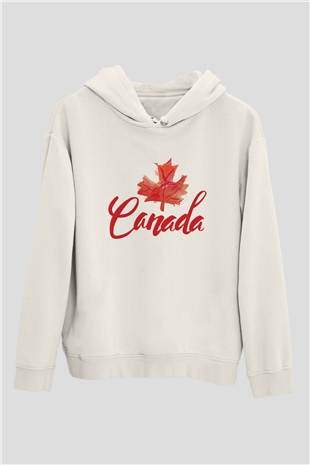 Kanada Beyaz Unisex Kapşonlu Sweatshirt