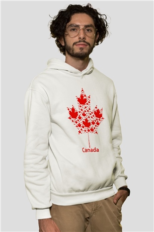 Kanada Beyaz Unisex Kapşonlu Sweatshirt