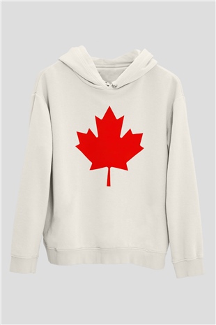Kanada Beyaz Unisex Kapşonlu Sweatshirt