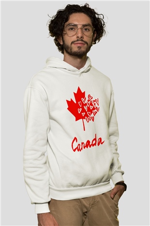 Kanada Beyaz Unisex Kapşonlu Sweatshirt