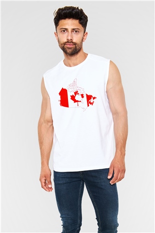 Kanada Beyaz Unisex Kolsuz Tişört