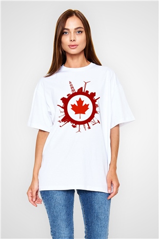 Kanada Beyaz Unisex Oversize Tişört T-Shirt