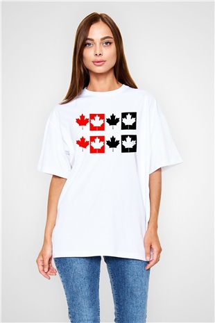 Kanada Beyaz Unisex Oversize Tişört T-Shirt