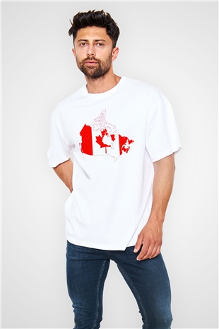Kanada Beyaz Unisex Oversize Tişört T-Shirt