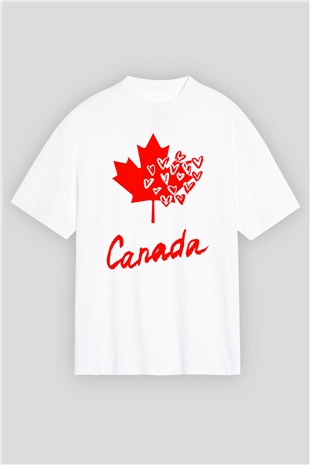 Kanada Beyaz Unisex Oversize Tişört T-Shirt