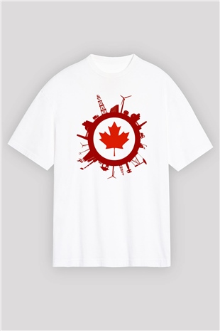Kanada Beyaz Unisex Oversize Tişört T-Shirt