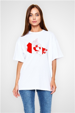 Kanada Beyaz Unisex Oversize Tişört T-Shirt