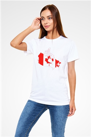Kanada Beyaz Unisex Tişört T-Shirt - TişörtFabrikası
