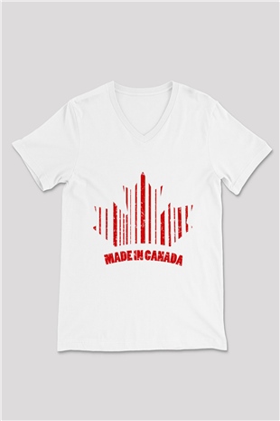 Kanada Beyaz Unisex V Yaka Tişört T-Shirt