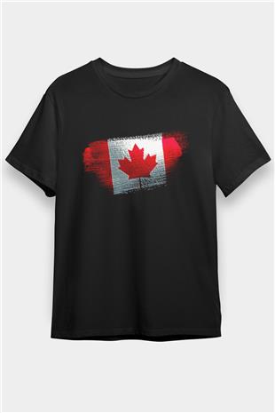 Kanada - Canada Bayrağı Baskılı Unisex Siyah Tişört