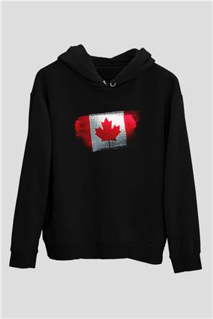Kanada - Canada Bayrağı Baskılı Unisex Siyah Hoodie