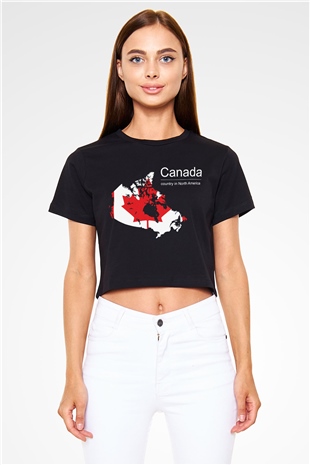 Kanada Siyah Crop Top Tişört