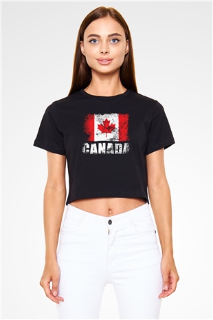 Kanada Siyah  Crop Top Tişört