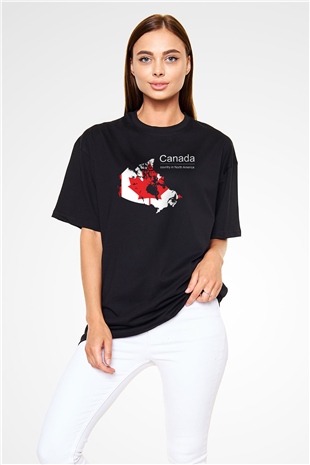 Kanada Siyah Unisex Oversize Tişört T-Shirt