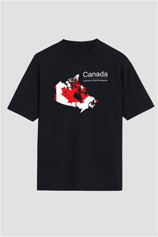 Kanada Siyah Unisex Oversize Tişört T-Shirt