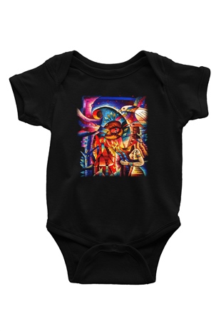 Kanaviçe Baskılı Siyah Bebek Body - Zıbın