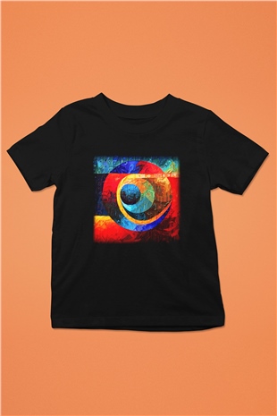 Kanaviçe Baskılı Siyah Unisex Çocuk Tişört