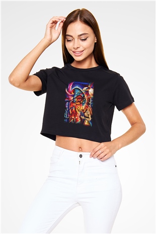 Kanaviçe Siyah Crop Top Tişört