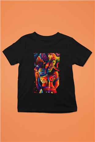 Kanaviçe Siyah Unisex Çocuk Tişört