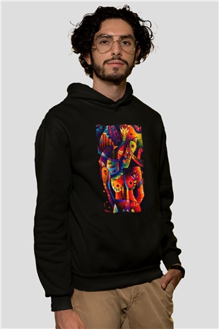 Kanaviçe Siyah Unisex Hoodie