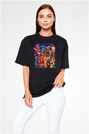 Kanaviçe Siyah Unisex Oversize Tişört T-Shirt