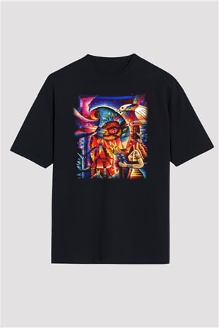 Kanaviçe Siyah Unisex Oversize Tişört T-Shirt