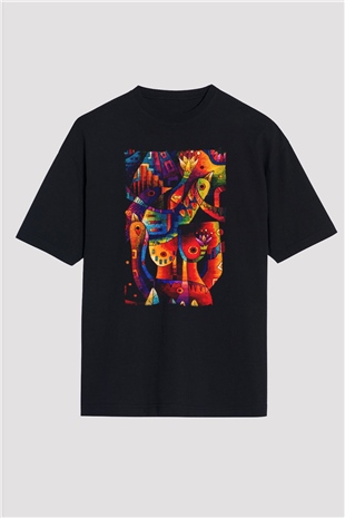 Kanaviçe Siyah Oversize Tişört Oversize T-shirt - TişörtFabrikası