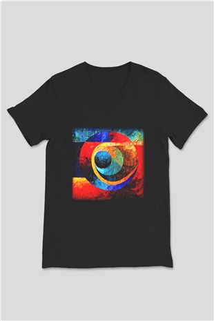 Kanaviçe Siyah Unisex V Yaka Tişört T-Shirt