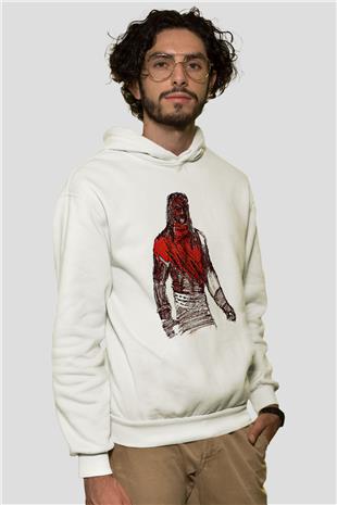 Kane Baskılı Beyaz Unisex Hoodie