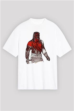 Kane Baskılı Beyaz Unisex Oversize Tişört - Tshirt