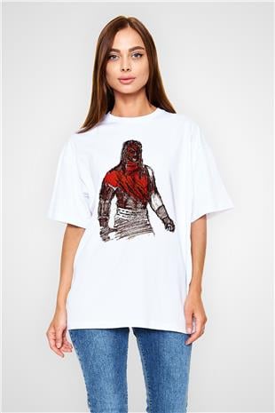Kane Baskılı Beyaz Unisex Oversize Tişört - Tshirt