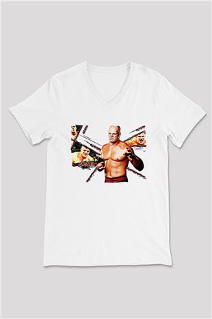 Kane Baskılı Beyaz Unisex V Yaka Tişört - Tshirt