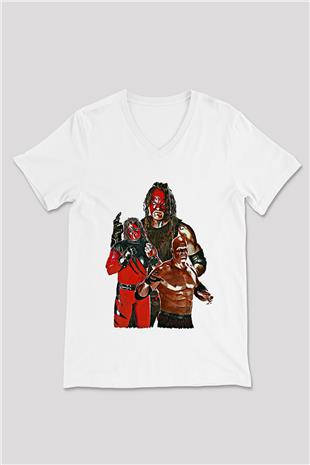 Kane Baskılı Beyaz Unisex V Yaka Tişört - Tshirt
