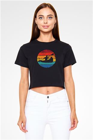 Kano Baskılı Crop Top Siyah Kadın Tişört - Tshirt
